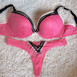 Victoria’s Secret sexy little things bra thing set pink black lace ruffle 34D